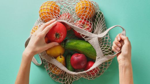 Shopping bag with fruits and vegetables